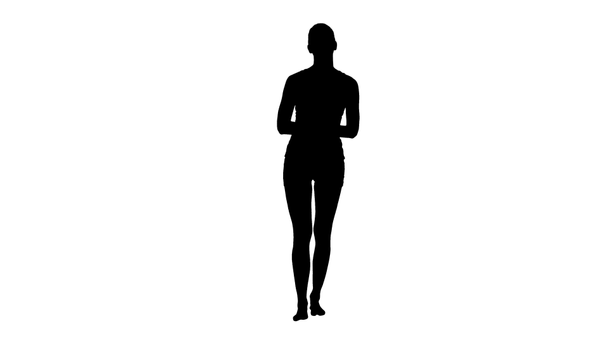 Silhouette Woman in white sport clothes holding a paper cup of coffee and talking to camera. - Footage, Video