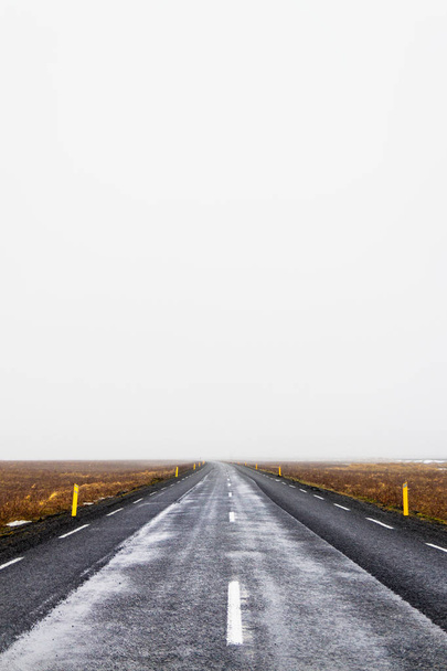 Icelandic cloudy road with empty white sky - Photo, Image