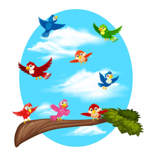 Vögel fliegen am Himmel Illustration - Vektor, Bild