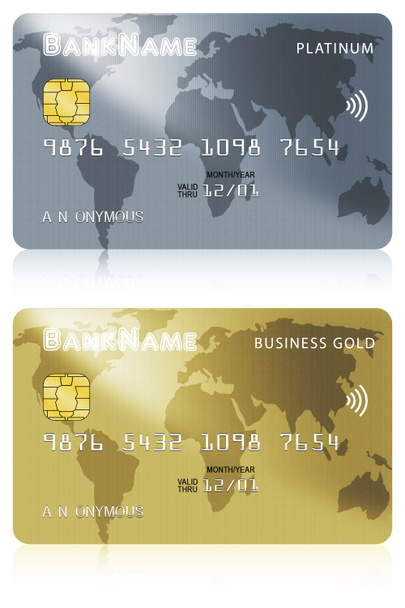 Duas ilustrações de cartão de crédito ou débito de platina e versões de ouro de negócios isoladas sobre fundo branco
. - Foto, Imagem