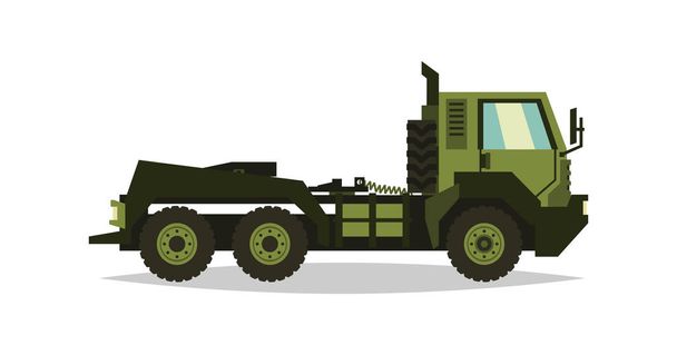 Military truck. The car involved in the fighting. Transportation of heavy machinery. Special equipment. Diesel. Vector illustration. flat style. - Vecteur, image