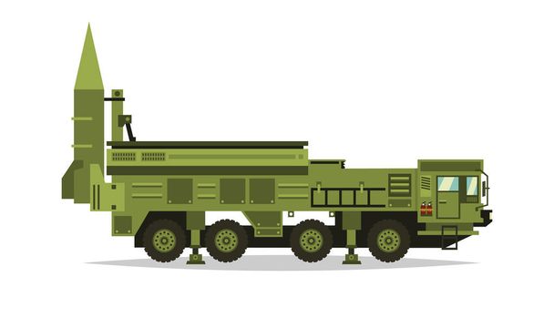 Anti-aircraft missile system. Rockets and shells. Big truck. Special military equipment. Air Attack. All Terrain Vehicle, heavy vehicles. Vector illustration. - Vektör, Görsel