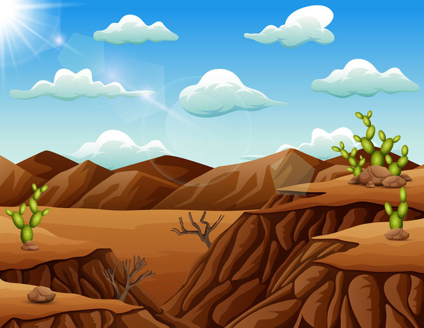 Stone desert landscape with cactus - Vector, Image
