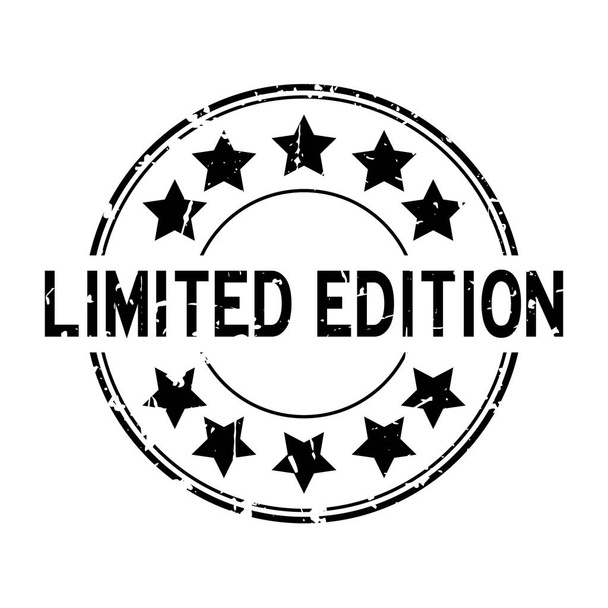 Grunge fekete limitált szó csillag ikon gumi tömítés fehér háttér bélyegző - Vektor, kép