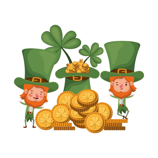 leprechauns com moedas e chapéu ícone isolado
 - Vetor, Imagem
