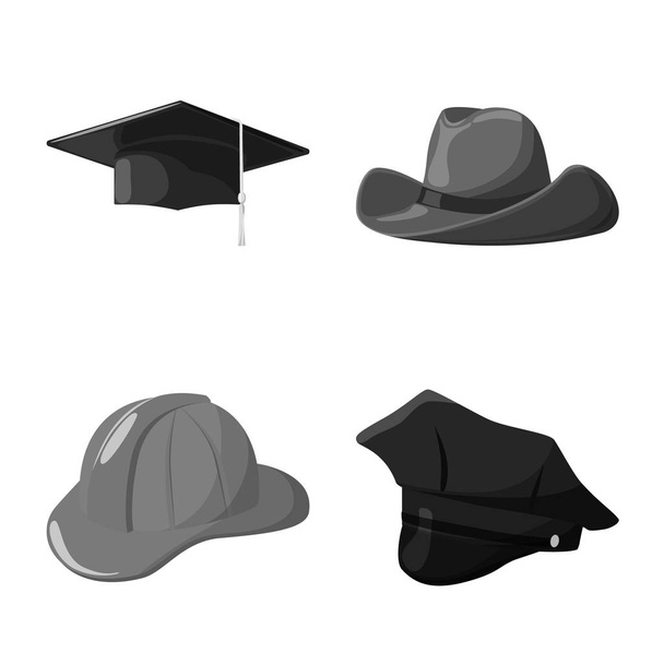 Vector illustration of hat and helmet icon. Set of hat and profession stock vector illustration. - ベクター画像
