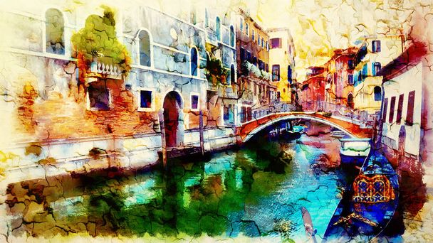 Ρομαντικό τοπίο της Βενετίας, Ιταλία. Ζωγραφική υπολογιστή - Φωτογραφία, εικόνα