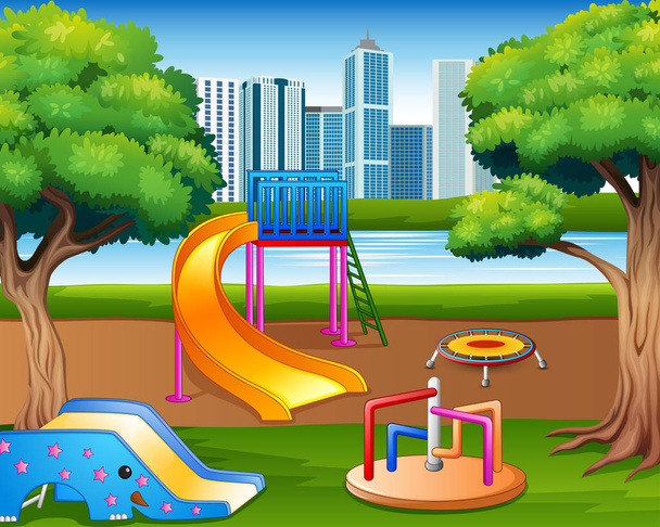 Cartoon Stadtpark Kinderspielplatz im Hintergrund der Natur - Vektor, Bild