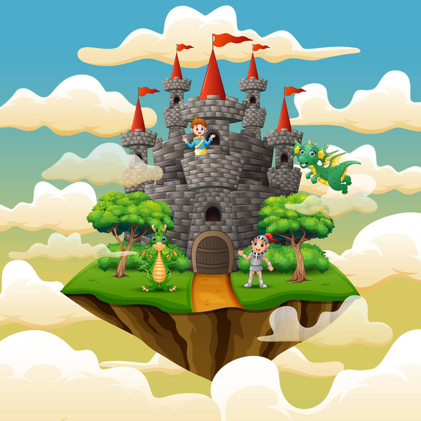 Prince, chevalier et dragon dans le palais sur les nuages
 - Vecteur, image