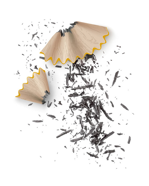 Illustration vectorielle de copeaux de crayon graphite en bois provenant d'affûteuses isolées sur fond
 - Vecteur, image