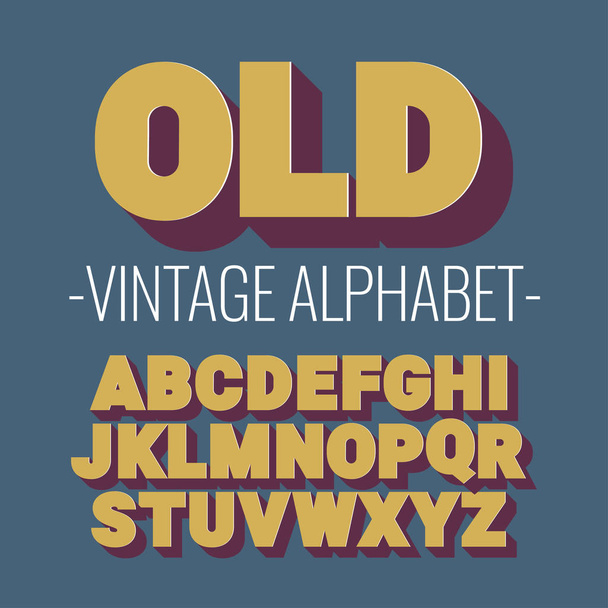3d font alphabet. vintage style, sanserif font. Letters and numbers. Vector illustration - Vector, Image