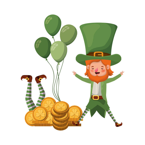 leprechauns with coin and clover isolated icon - Вектор, зображення