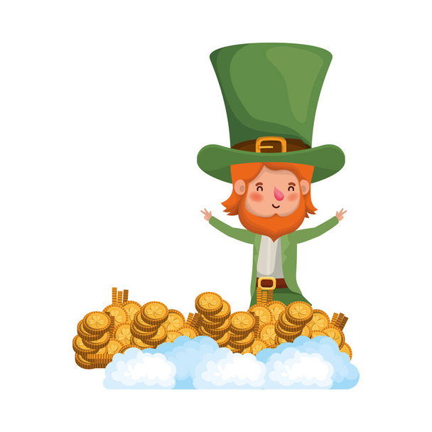 leprechaun with coin and clover isolated icon - Vecteur, image