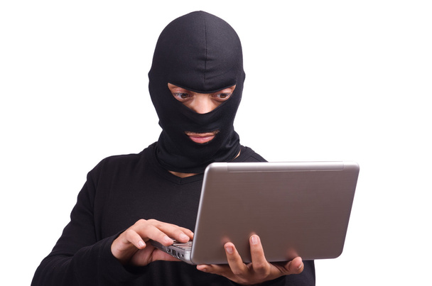 Hacker con computadora usando pasamontañas
 - Foto, imagen