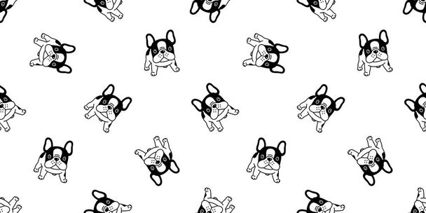 Dog seamless pattern french bulldog vector isolated cartoon scarf repeat wallpaper tile background doodle black - Vector, Image