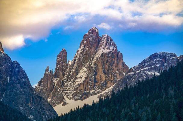 Dolomites Mountains Croda dei Toni /  Zwolferkofel near Sesto / Sexten village, Italy - Photo, Image
