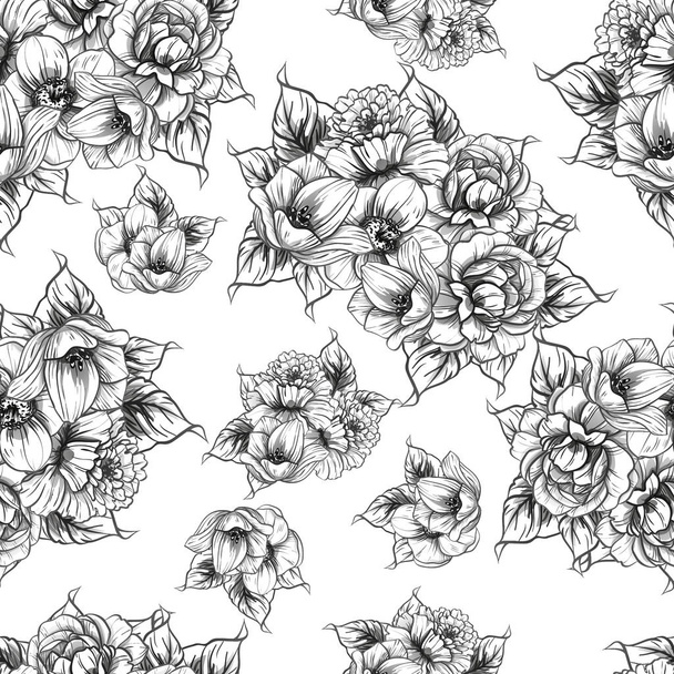 vector illustration of seamless retro flowers pattern background - Vektor, obrázek