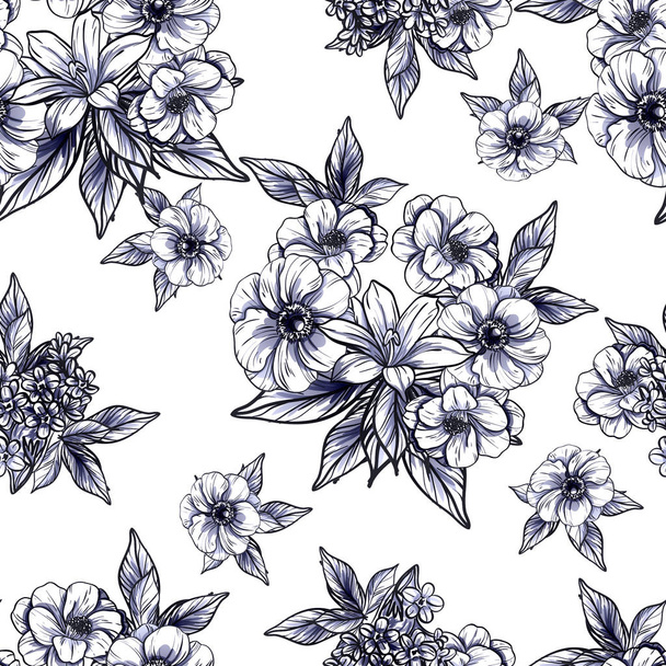 vector illustration of seamless retro flowers pattern background - Vektör, Görsel