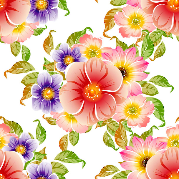vector illustration of seamless beautiful flowers pattern background - ベクター画像