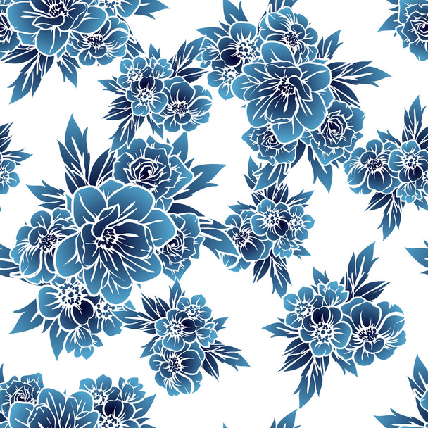 vector illustration of seamless beautiful flowers pattern background - Vector, imagen