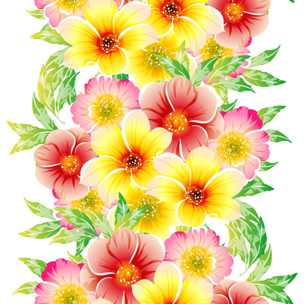 vector illustration of seamless beautiful flowers pattern background - Vector, Imagen