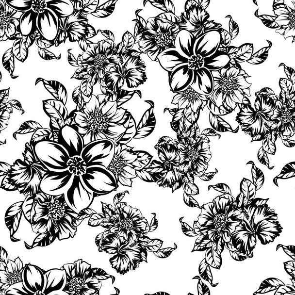 vector illustration of black and white retro flowers pattern background - Vektor, obrázek