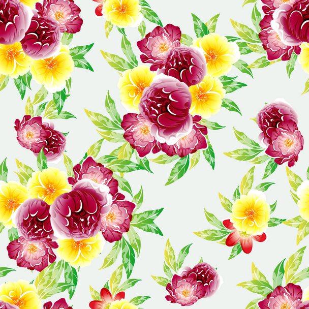 vector illustration of seamless beautiful flowers pattern background - Vetor, Imagem