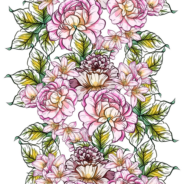 vector illustration of seamless beautiful flowers pattern background - Vector, imagen