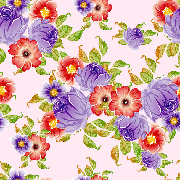 vector illustration of seamless beautiful flowers pattern background - Vector, Image