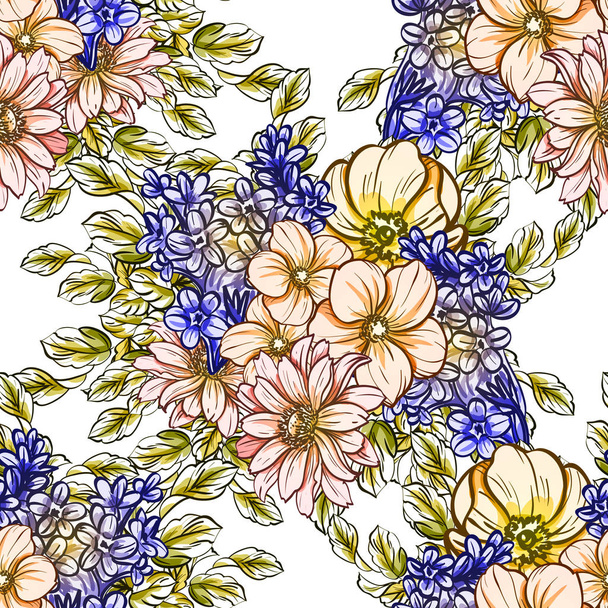 vector illustration of seamless beautiful flowers pattern background - Vector, Image