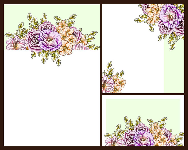 vector illustration of colored invitation card, vintage style flowers pattern - Vektor, kép