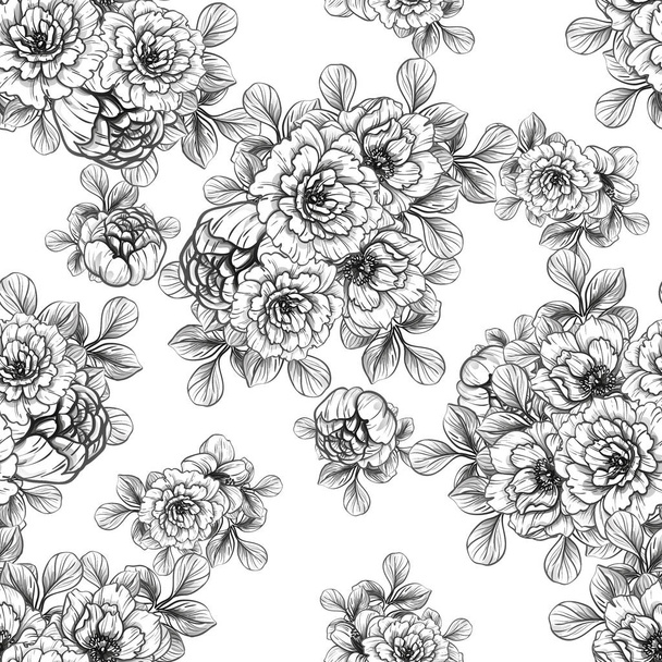 vector illustration of seamless retro flowers pattern background - ベクター画像