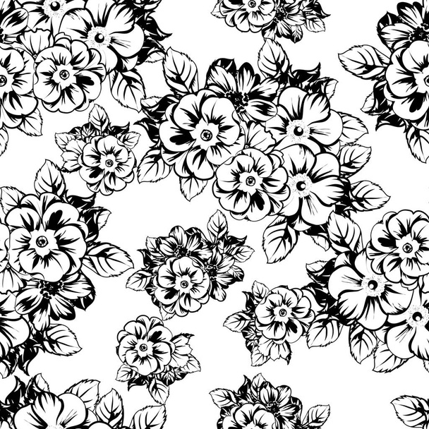 vector illustration of black and white retro flowers pattern background - Vektör, Görsel