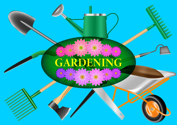 Banner κηπουρική. εργαλείο κήπου - Διάνυσμα, εικόνα