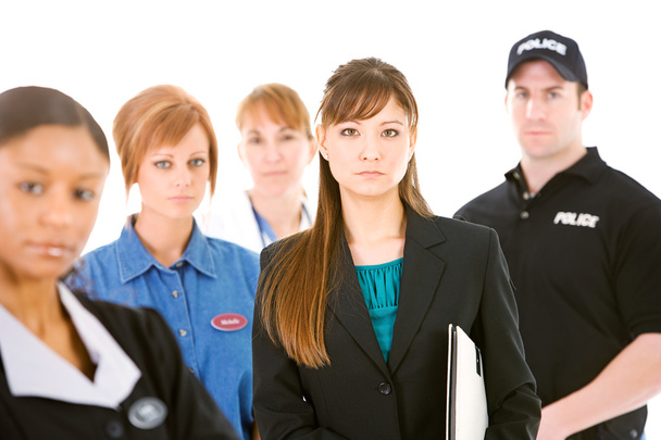 Occupations: Serious Businesswoman Leads Group - 写真・画像