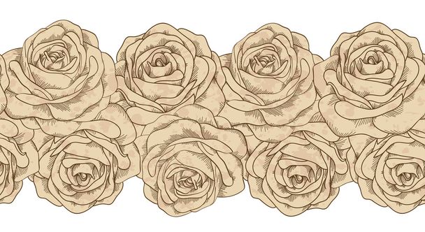 безшовні горизонтальні елементи рамки і старі троянди брудні в плямах. вінтажний стиль
 - Вектор, зображення