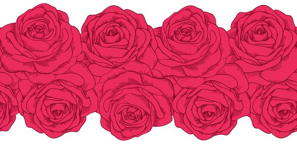 seamless horizontal frame element of roses - Vector, Image