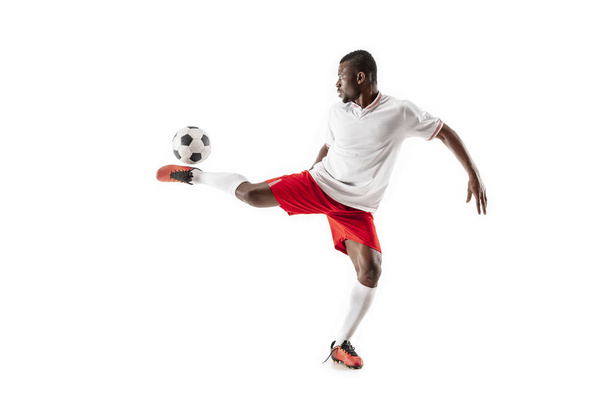 Professional african football soccer player isolated on white background - Photo, image