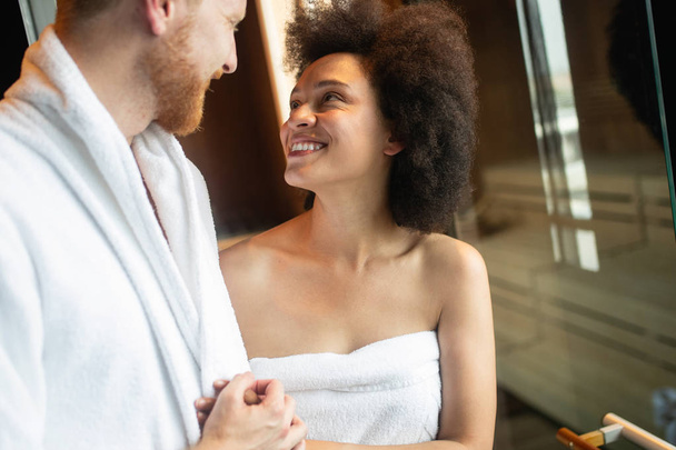 Young happy man and woman in luxury spa and wellness center - Foto, Bild