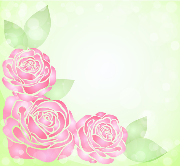 beautiful background with glitter and pink roses with leaves in the corner - Vector, Image