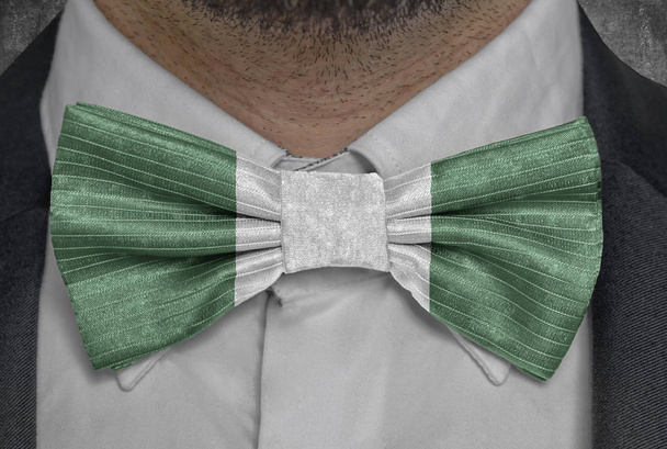 National flag of Nigeria on bowtie business man suit - Foto, Imagen