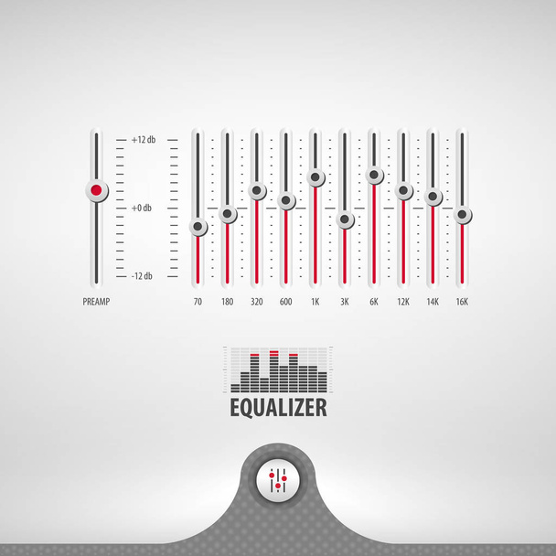 equalizer for media player containing: two audio app designs, equalizer panel, 3d button, textured pattern, stainless steel background, eps10 vector illustration - Διάνυσμα, εικόνα