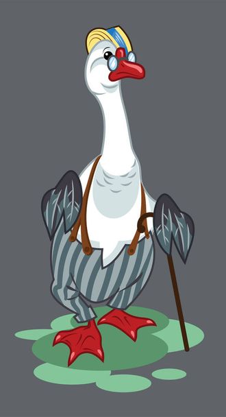 Portrait of a goose in trousers with suspenders and a cane - Vector, Image