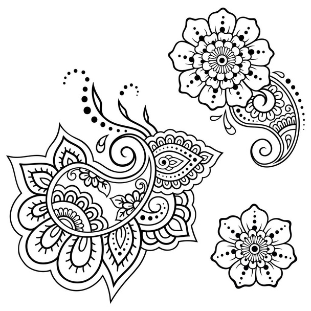 Set of Mehndi flower pattern for Henna drawing and tattoo. Decoration in ethnic oriental, Indian style. - Vektori, kuva