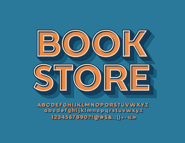 Vecteur élégant Emblem Book Store. Cool Font. Alphabet 3D lumineux Lettres, chiffres et symboles
 - Vecteur, image