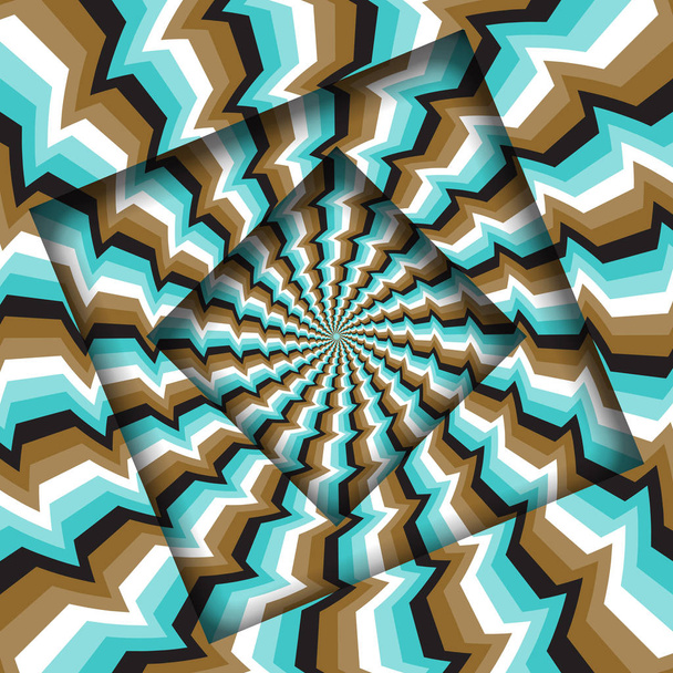 abstrakte gedrechselte Rahmen mit einem rotierenden braunblauen Glitch-Streifen-Muster. Hintergrund der optischen Täuschung. - Vektor, Bild