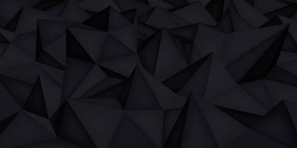 Low polygon shapes, dark background, black crystals, triangles mosaic, creative origami wallpaper, templates vector design - Vector, imagen