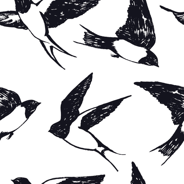 Flying swallows Hand drawing Seamless pattern - Вектор,изображение