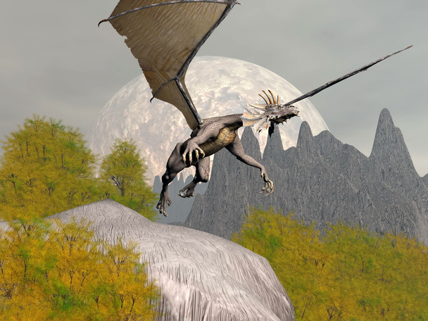 Dragão saindo renderização 3D
 - Foto, Imagem