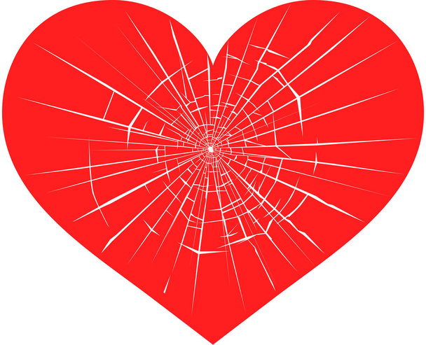 Vector illustration of cracks on broken glass on heart pattern - Vector, Imagen